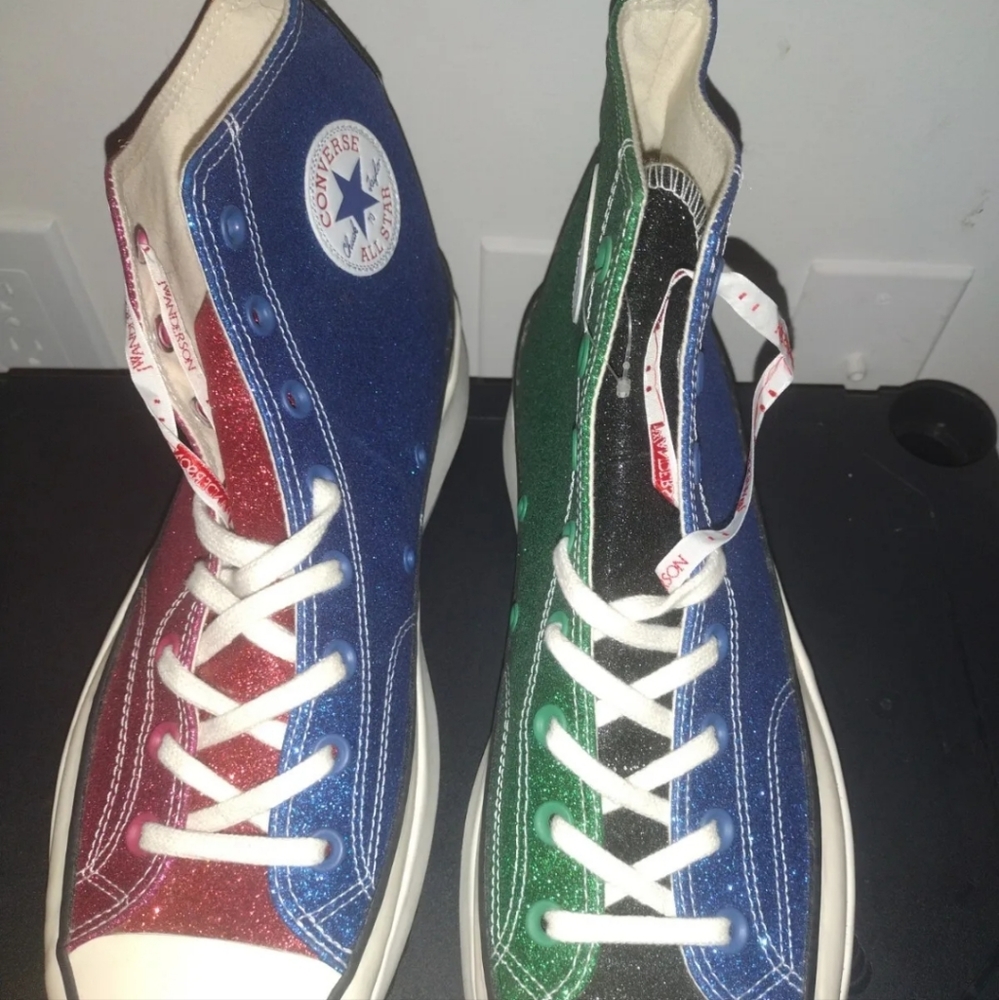 High top platform Converse multi glitter sneakers